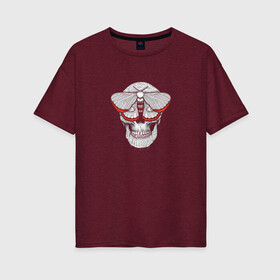 Женская футболка хлопок Oversize с принтом Череп Бабочка в Новосибирске, 100% хлопок | свободный крой, круглый ворот, спущенный рукав, длина до линии бедер
 | butterfly | skull | бабочка | мотылёк | череп