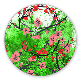 Коврик для мышки круглый с принтом Сакура | Sakura (Z) в Новосибирске, резина и полиэстер | круглая форма, изображение наносится на всю лицевую часть | Тематика изображения на принте: chery | flowers | japan | roses | sakura | вишнёвый цвет | вишня | растения | розы | ромашка | сакура | тюльпаны | хана | ханами | цветы | цветы сакуры | япония