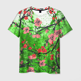 Мужская футболка 3D с принтом Сакура | Sakura (Z) в Новосибирске, 100% полиэфир | прямой крой, круглый вырез горловины, длина до линии бедер | chery | flowers | japan | roses | sakura | вишнёвый цвет | вишня | растения | розы | ромашка | сакура | тюльпаны | хана | ханами | цветы | цветы сакуры | япония