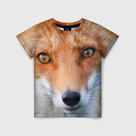 Детская футболка 3D с принтом Крупно мордочка лисы в Новосибирске, 100% гипоаллергенный полиэфир | прямой крой, круглый вырез горловины, длина до линии бедер, чуть спущенное плечо, ткань немного тянется | fox | foxy | животное | звери | лиса | лисенок | лисичка | милая | рыжая | фокс