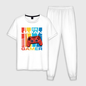 Мужская пижама хлопок с принтом JAPAN GAMER | ГЕЙМЕР в Новосибирске, 100% хлопок | брюки и футболка прямого кроя, без карманов, на брюках мягкая резинка на поясе и по низу штанин
 | game | gamer | играть | игрок | игроку | игрушка | игры | консоль | приставка