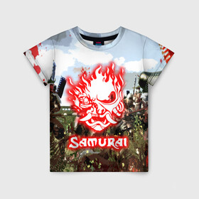 Детская футболка 3D с принтом SAMURAI | CYBERPUNK в Новосибирске, 100% гипоаллергенный полиэфир | прямой крой, круглый вырез горловины, длина до линии бедер, чуть спущенное плечо, ткань немного тянется | 2077 | cd projekt red | cyberpunk | cyberpunk 2077 | game | samurai | арт | будущее | видеоигра | игра | киберпанк | киберпанк 2077 | киборг | киборги
