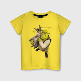 Детская футболка хлопок с принтом Shrek-Donkey в Новосибирске, 100% хлопок | круглый вырез горловины, полуприлегающий силуэт, длина до линии бедер | dreamworks | shrek | арт | лого | мультфильм | постер | шрек