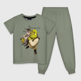 Детская пижама хлопок с принтом Shrek-Donkey в Новосибирске, 100% хлопок |  брюки и футболка прямого кроя, без карманов, на брюках мягкая резинка на поясе и по низу штанин
 | Тематика изображения на принте: dreamworks | shrek | арт | лого | мультфильм | постер | шрек