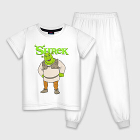 Детская пижама хлопок с принтом Shrek | Шрек (Z) в Новосибирске, 100% хлопок |  брюки и футболка прямого кроя, без карманов, на брюках мягкая резинка на поясе и по низу штанин
 | dreamworks | shrek | зелёный огр | мульт | мультфильм | приключения