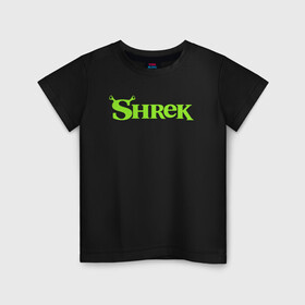 Детская футболка хлопок с принтом Shrek | Logo (Z) в Новосибирске, 100% хлопок | круглый вырез горловины, полуприлегающий силуэт, длина до линии бедер | dreamworks | logo | shrek | зелёный огр | мульт | мультфильм | приключения