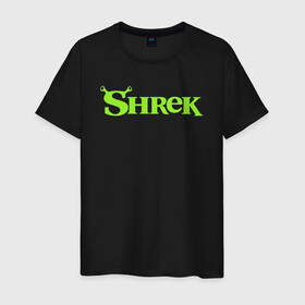 Мужская футболка хлопок с принтом Shrek | Logo (Z) в Новосибирске, 100% хлопок | прямой крой, круглый вырез горловины, длина до линии бедер, слегка спущенное плечо. | dreamworks | logo | shrek | зелёный огр | мульт | мультфильм | приключения
