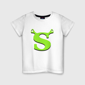 Детская футболка хлопок с принтом Shrek Logo (+спина) (Z) в Новосибирске, 100% хлопок | круглый вырез горловины, полуприлегающий силуэт, длина до линии бедер | dreamworks | shrek | зелёный огр | мульт | мультфильм | приключения