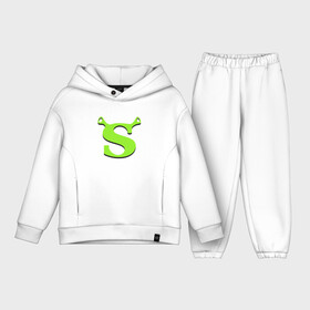 Детский костюм хлопок Oversize с принтом Shrek Logo (+спина) (Z) в Новосибирске,  |  | Тематика изображения на принте: dreamworks | shrek | зелёный огр | мульт | мультфильм | приключения