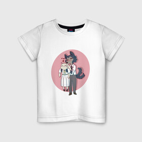 Детская футболка хлопок с принтом Бистарс - любовь в Новосибирске, 100% хлопок | круглый вырез горловины, полуприлегающий силуэт, длина до линии бедер | anime | beastars | аниме | анимэ | биастарс | бистар | большой серый волк | легоси | хару