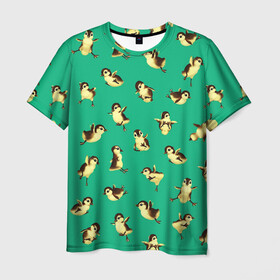 Мужская футболка 3D с принтом Цыплята в Новосибирске, 100% полиэфир | прямой крой, круглый вырез горловины, длина до линии бедер | воробьи | гуси | гусь | птенец | птицы | цыпа | цыплёнок | цыплята