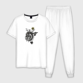 Мужская пижама хлопок с принтом The Anarchy Bomb в Новосибирске, 100% хлопок | брюки и футболка прямого кроя, без карманов, на брюках мягкая резинка на поясе и по низу штанин
 | анархия | бомба | знак | птица | цветок | череп