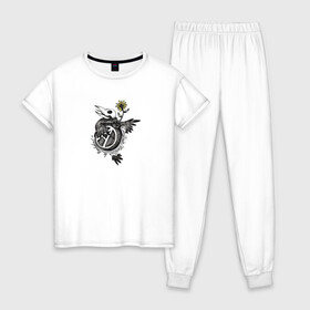 Женская пижама хлопок с принтом The Anarchy Bomb в Новосибирске, 100% хлопок | брюки и футболка прямого кроя, без карманов, на брюках мягкая резинка на поясе и по низу штанин | анархия | бомба | знак | птица | цветок | череп