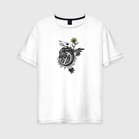 Женская футболка хлопок Oversize с принтом The Anarchy Bomb в Новосибирске, 100% хлопок | свободный крой, круглый ворот, спущенный рукав, длина до линии бедер
 | анархия | бомба | знак | птица | цветок | череп