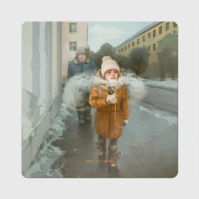 Магнит виниловый Квадрат с принтом Паровоз3D в Новосибирске, полимерный материал с магнитным слоем | размер 9*9 см, закругленные углы | Тематика изображения на принте: вэйп | девочка | дед | дом | екатеринбург | екб | зима | небо | пар | улица