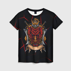 Женская футболка 3D с принтом Красный китайский дракон в Новосибирске, 100% полиэфир ( синтетическое хлопкоподобное полотно) | прямой крой, круглый вырез горловины, длина до линии бедер | викинг | дракон | китай | китайский дракон | красный дракон | мифология | рыцарь | шлеп