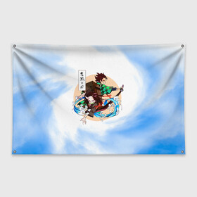 Флаг-баннер с принтом Танджиро и Незуко Камадо в Новосибирске, 100% полиэстер | размер 67 х 109 см, плотность ткани — 95 г/м2; по краям флага есть четыре люверса для крепления | demon slayer | kamado | kimetsu no yaiba | nezuko | tanjiro | аниме | гию томиока | зеницу агацума | иноске хашибира | камадо | клинок | корзинная девочка | манга | музан кибуцуджи | незуко | рассекающий демонов | танджиро
