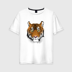 Женская футболка хлопок Oversize с принтом Тигр в Новосибирске, 100% хлопок | свободный крой, круглый ворот, спущенный рукав, длина до линии бедер
 | animal | cheetah | forest animal | hunter | tiger | wild animal | гепард | дикое животное | животное | лесное животное | охотник | тигр