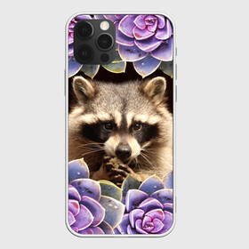 Чехол для iPhone 12 Pro с принтом Енот среди цветов в Новосибирске, силикон | область печати: задняя сторона чехла, без боковых панелей | енот | животное | зверь | полоскун | цветок | цветы
