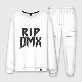 Мужской костюм хлопок с принтом RIP DMX в Новосибирске, 100% хлопок | на свитшоте круглая горловина, мягкая резинка по низу. Брюки заужены к низу, на них два вида карманов: два “обычных” по бокам и два объемных, с клапанами, расположенные ниже линии бедра. Брюки с мягкой трикотажной резинкой на поясе и по низу штанин. В поясе для дополнительного комфорта — широкие завязки | Тематика изображения на принте: dmx | dog | earl simmons | hip hop | music | new york | rap | rapper | rip | ruff ryders | диэмикс | музыка | нью йорк | пёс | рэп | рэпер | хипхоп | эрл симмонс