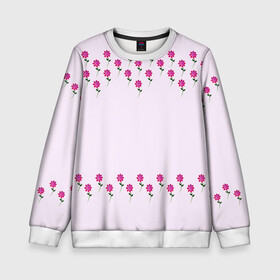 Детский свитшот 3D с принтом розовые цветы | pink flowers в Новосибирске, 100% полиэстер | свободная посадка, прямой крой, мягкая тканевая резинка на рукавах и понизу свитшота | flower | green | pink | зеленый | розовые | цветок | цветы