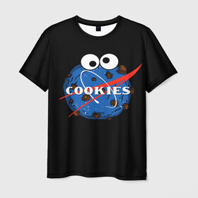 Мужская футболка 3D с принтом Cookies в Новосибирске, 100% полиэфир | прямой крой, круглый вырез горловины, длина до линии бедер | cookies | nasa | астронавт | астрономия | глазки | земля | космос | наса | печенье | печеньки | планета | смайл | спутник