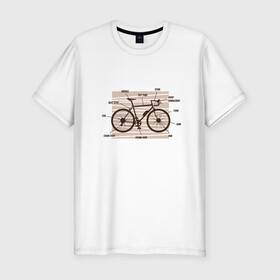 Мужская футболка хлопок Slim с принтом Схема Анатомия Велосипеда в Новосибирске, 92% хлопок, 8% лайкра | приталенный силуэт, круглый вырез ворота, длина до линии бедра, короткий рукав | anatomy | bicycle | bike | mountain bike | scheme | байк | бикукле | велик | горный велосипед | инженерная схема | как устроен велосипед | состав | строение | устройство велосипеда | чертёж | чертежи