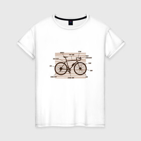 Женская футболка хлопок с принтом Схема Анатомия Велосипеда в Новосибирске, 100% хлопок | прямой крой, круглый вырез горловины, длина до линии бедер, слегка спущенное плечо | anatomy | bicycle | bike | mountain bike | scheme | байк | бикукле | велик | горный велосипед | инженерная схема | как устроен велосипед | состав | строение | устройство велосипеда | чертёж | чертежи