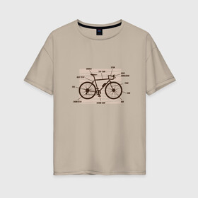 Женская футболка хлопок Oversize с принтом Схема Анатомия Велосипеда в Новосибирске, 100% хлопок | свободный крой, круглый ворот, спущенный рукав, длина до линии бедер
 | anatomy | bicycle | bike | mountain bike | scheme | байк | бикукле | велик | горный велосипед | инженерная схема | как устроен велосипед | состав | строение | устройство велосипеда | чертёж | чертежи