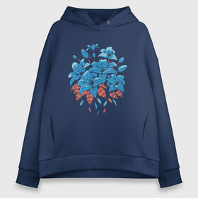 Женское худи Oversize хлопок с принтом Букет голубых лилий в Новосибирске, френч-терри — 70% хлопок, 30% полиэстер. Мягкий теплый начес внутри —100% хлопок | боковые карманы, эластичные манжеты и нижняя кромка, капюшон на магнитной кнопке | art | blue lilly | botanica | botanical | bouquet of flowers | floral | garden | gardening | lilly | арт | ботаника | букет цветов | букеты | гигантские цветы | домашние цветы | лилии | лилия | рисунок цветов | садовод | садоводство