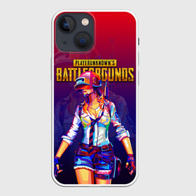 Чехол для iPhone 13 mini с принтом PUBG GIRL   ПАБГ ДЕВУШКА в Новосибирске,  |  | games. | girl | neon | playerunknowns battlegrounds | pubg | pubg lite | pubg mobile | девушка | игра | королевская битва | пабг | пабг мобайл | пубг | стрелялка