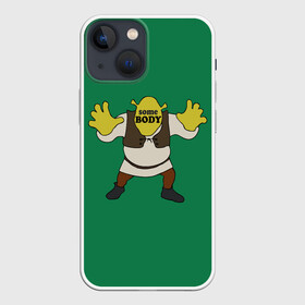 Чехол для iPhone 13 mini с принтом Shrek. Somebody в Новосибирске,  |  | donkey | fiona | gonna | is | life | love | me | once | roll | shrek | somebody | the | told | world | артур | в | гарольд | дракон | жизнь | кот | лорд | любовь | мем | мерлин | огр | осел | пиноккио | пряник | сапогах | фаркуад | фиона | чарм