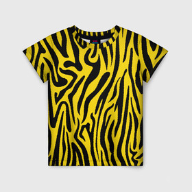 Детская футболка 3D с принтом Тигровые полоски в Новосибирске, 100% гипоаллергенный полиэфир | прямой крой, круглый вырез горловины, длина до линии бедер, чуть спущенное плечо, ткань немного тянется | абстракция | зоопринт | орнамент | полоски | полосы | пчелиный | тигровый