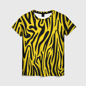 Женская футболка 3D с принтом Тигровые полоски в Новосибирске, 100% полиэфир ( синтетическое хлопкоподобное полотно) | прямой крой, круглый вырез горловины, длина до линии бедер | абстракция | зоопринт | орнамент | полоски | полосы | пчелиный | тигровый