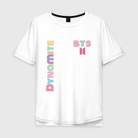 Мужская футболка хлопок Oversize с принтом Dynamite BTS БТС логотип в Новосибирске, 100% хлопок | свободный крой, круглый ворот, “спинка” длиннее передней части | bangtan | bts | dynamite | бангтан | белая | бтс | логотип | черная