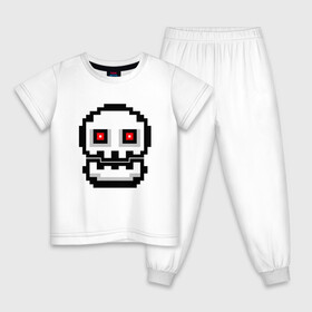 Детская пижама хлопок с принтом Skull | Geometry Dash в Новосибирске, 100% хлопок |  брюки и футболка прямого кроя, без карманов, на брюках мягкая резинка на поясе и по низу штанин
 | 2d | dash | demon | demons | devil | game | games | geometry | pixel | pixels | skull | геометрия | демон | дьявол | игра | пикслели | платформер | череп
