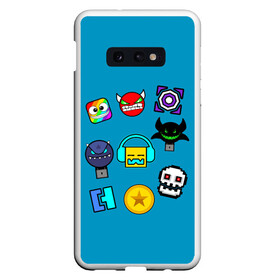 Чехол для Samsung S10E с принтом Geometry Dash Icons в Новосибирске, Силикон | Область печати: задняя сторона чехла, без боковых панелей | Тематика изображения на принте: 2d | dash | demon | demons | devil | game | games | geometry | pixel | pixels | skull | smile | геометрия | демон | дьявол | игра | пикслели | платформер | смайл | смайлик | улыбка | череп