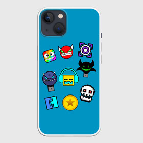 Чехол для iPhone 13 с принтом Geometry Dash Icons в Новосибирске,  |  | 2d | dash | demon | demons | devil | game | games | geometry | pixel | pixels | skull | smile | геометрия | демон | дьявол | игра | пикслели | платформер | смайл | смайлик | улыбка | череп