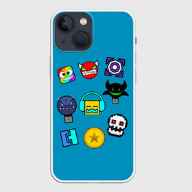 Чехол для iPhone 13 mini с принтом Geometry Dash Icons в Новосибирске,  |  | Тематика изображения на принте: 2d | dash | demon | demons | devil | game | games | geometry | pixel | pixels | skull | smile | геометрия | демон | дьявол | игра | пикслели | платформер | смайл | смайлик | улыбка | череп