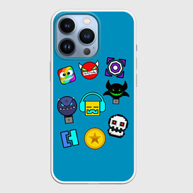 Чехол для iPhone 13 Pro с принтом Geometry Dash Icons в Новосибирске,  |  | Тематика изображения на принте: 2d | dash | demon | demons | devil | game | games | geometry | pixel | pixels | skull | smile | геометрия | демон | дьявол | игра | пикслели | платформер | смайл | смайлик | улыбка | череп