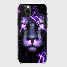 Чехол для iPhone 12 Pro Max с принтом НЕОНОВЫЙ ЛЕВ  NEON LION в Новосибирске, Силикон |  | lion | neon | голова | гроза | дикая кошка | животные | кот | кошка | лев | молния | неон | тигр | хищник