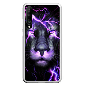 Чехол для Honor P30 с принтом НЕОНОВЫЙ ЛЕВ  NEON LION в Новосибирске, Силикон | Область печати: задняя сторона чехла, без боковых панелей | Тематика изображения на принте: lion | neon | голова | гроза | дикая кошка | животные | кот | кошка | лев | молния | неон | тигр | хищник