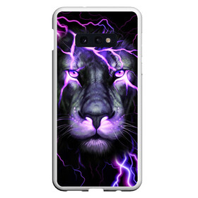 Чехол для Samsung S10E с принтом НЕОНОВЫЙ ЛЕВ  NEON LION в Новосибирске, Силикон | Область печати: задняя сторона чехла, без боковых панелей | Тематика изображения на принте: lion | neon | голова | гроза | дикая кошка | животные | кот | кошка | лев | молния | неон | тигр | хищник