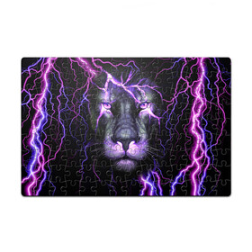 Пазл магнитный 126 элементов с принтом НЕОНОВЫЙ ЛЕВ  NEON LION в Новосибирске, полимерный материал с магнитным слоем | 126 деталей, размер изделия —  180*270 мм | Тематика изображения на принте: lion | neon | голова | гроза | дикая кошка | животные | кот | кошка | лев | молния | неон | тигр | хищник