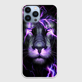 Чехол для iPhone 13 Pro Max с принтом НЕОНОВЫЙ ЛЕВ  NEON LION в Новосибирске,  |  | Тематика изображения на принте: lion | neon | голова | гроза | дикая кошка | животные | кот | кошка | лев | молния | неон | тигр | хищник