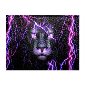 Обложка для студенческого билета с принтом НЕОНОВЫЙ ЛЕВ  NEON LION в Новосибирске, натуральная кожа | Размер: 11*8 см; Печать на всей внешней стороне | Тематика изображения на принте: lion | neon | голова | гроза | дикая кошка | животные | кот | кошка | лев | молния | неон | тигр | хищник