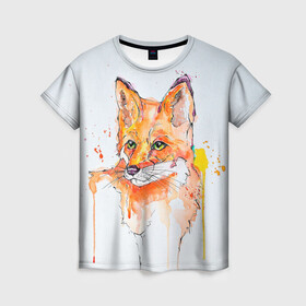 Женская футболка 3D с принтом Лисёнок в Новосибирске, 100% полиэфир ( синтетическое хлопкоподобное полотно) | прямой крой, круглый вырез горловины, длина до линии бедер | зверёк | лес | лиса | лисёнок лис | природа | пушистик | пушистый | рыжий