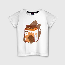 Детская футболка хлопок с принтом Коробка шоколадного молока в Новосибирске, 100% хлопок | круглый вырез горловины, полуприлегающий силуэт, длина до линии бедер | anime | kawaii | аниме | йогурт | кавай | коробка молока | лето | молоко | пакет молока | персик | персиковое молоко | фрукты