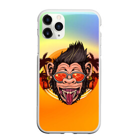 Чехол для iPhone 11 Pro Max матовый с принтом Веселая обезьяна в очках в Новосибирске, Силикон |  | Тематика изображения на принте: закат | лето | обезьяна | очки | пальмы | побережье