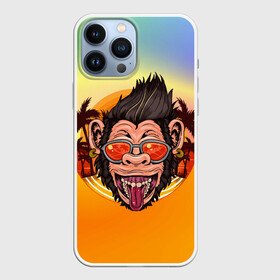 Чехол для iPhone 13 Pro Max с принтом Веселая обезьяна в очках в Новосибирске,  |  | Тематика изображения на принте: закат | лето | обезьяна | очки | пальмы | побережье